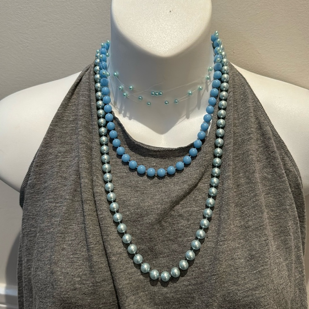 Various Shades of Blue Bead Necklace Lot Vintage Baubles